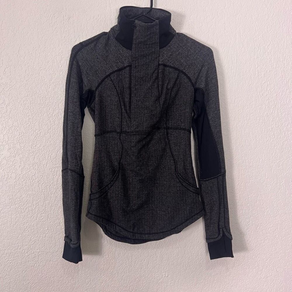 Lululemon Black & White Herringbone Mock Neck Pullover Workout Jacket 4